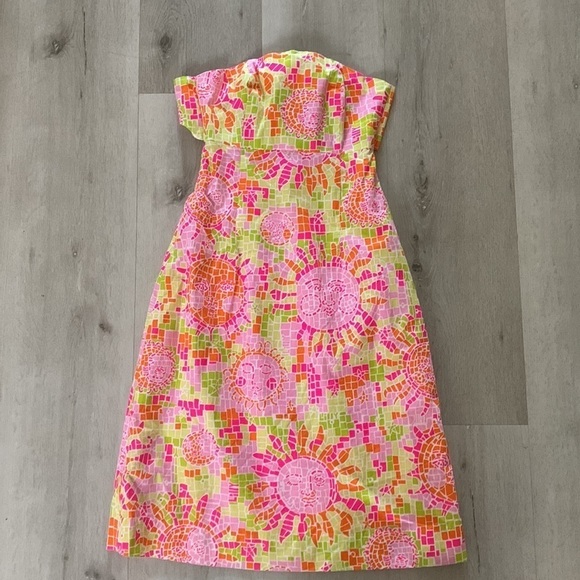 RARE‎ Lilly Pulitzer Mosaic Sun Salute Face Print tie back Cotton Dress Size 2 - Picture 2 of 12